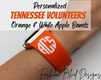 Tennessee Volunteers Personalized Apple Watch Band • White & Orange Engraved Silicone • Fits ALL: 38/40/41/42/44/45/49 mm • College Football