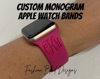 Monogram Name Apple Watch Band • Fits ALL: 38/40/41/42/44/45/49mm [Personalized Custom Laser Engraved Silicone Bands]