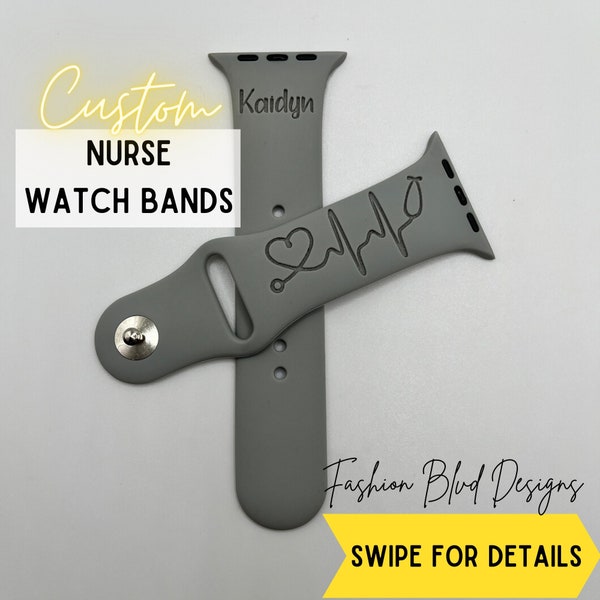 Nurse Stethoscope Name Apple Watch Band • Fits ALL: 38/40/41/42/44/45mm [Personalized Custom Laser Engraved Silicone Bands]