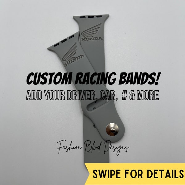 Custom Racing Apple Watch Band • NASCAR F1 IndyCar Drag Fits ALL: 38/40/41/42/44/45/49mm [Personalized Custom Laser Engraved Silicone Bands]
