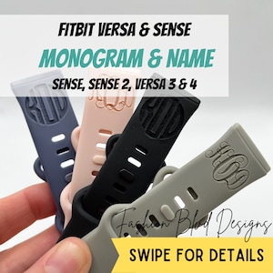 Cinturino per Fitbit Watch personalizzato con monogramma e nome • Personalizzato con nomi + design / Adatto a Sense, Sense 2, Versa 3, Versa 4 in Small o Large