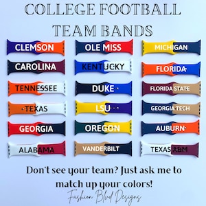 College Football Personalized Apple Watch Band • NCAA Team Color Match-Ups • Fits ALL: 38/40/41/42/44/45/49mm  [Laser Engraved Silicone]