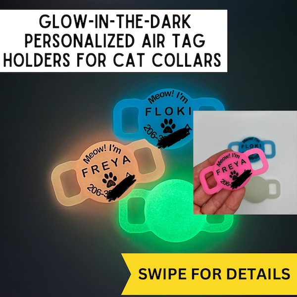 Personalized Glow in the Dark Pet Apple Air Tag Holder for Cat Collar | Custom Pet ID Case | Custom Designs Available [Silicone Sleeve]