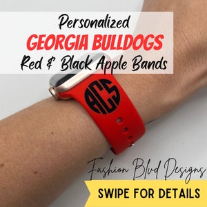 Georgia Bulldogs Personalized Apple Watch Band • Red & Black Engraved Silicone • Fits ALL: 38/40/41/42/44/45/49mm • College Football • SEC