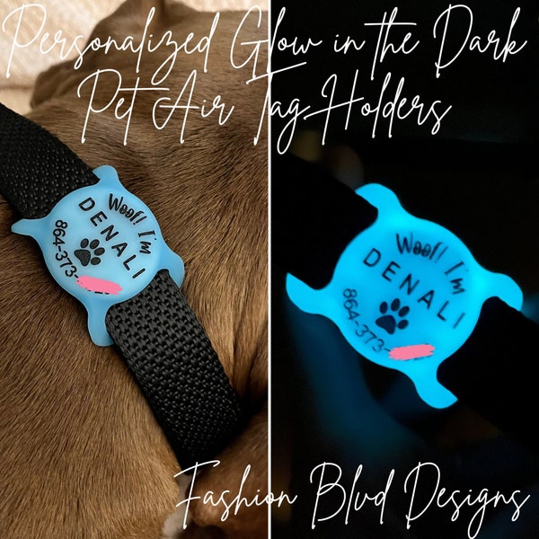 Personalized Glow in the Dark Pet Apple Air Tag Holder for Dog Collar | Custom Pet ID Case | Custom Designs Available [Silicone Sleeve]