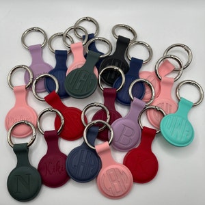 Monogram Name Apple Air Tag Keychain Holder | Customized Designs Available [Personalized Custom Laser Engraved Silicone]