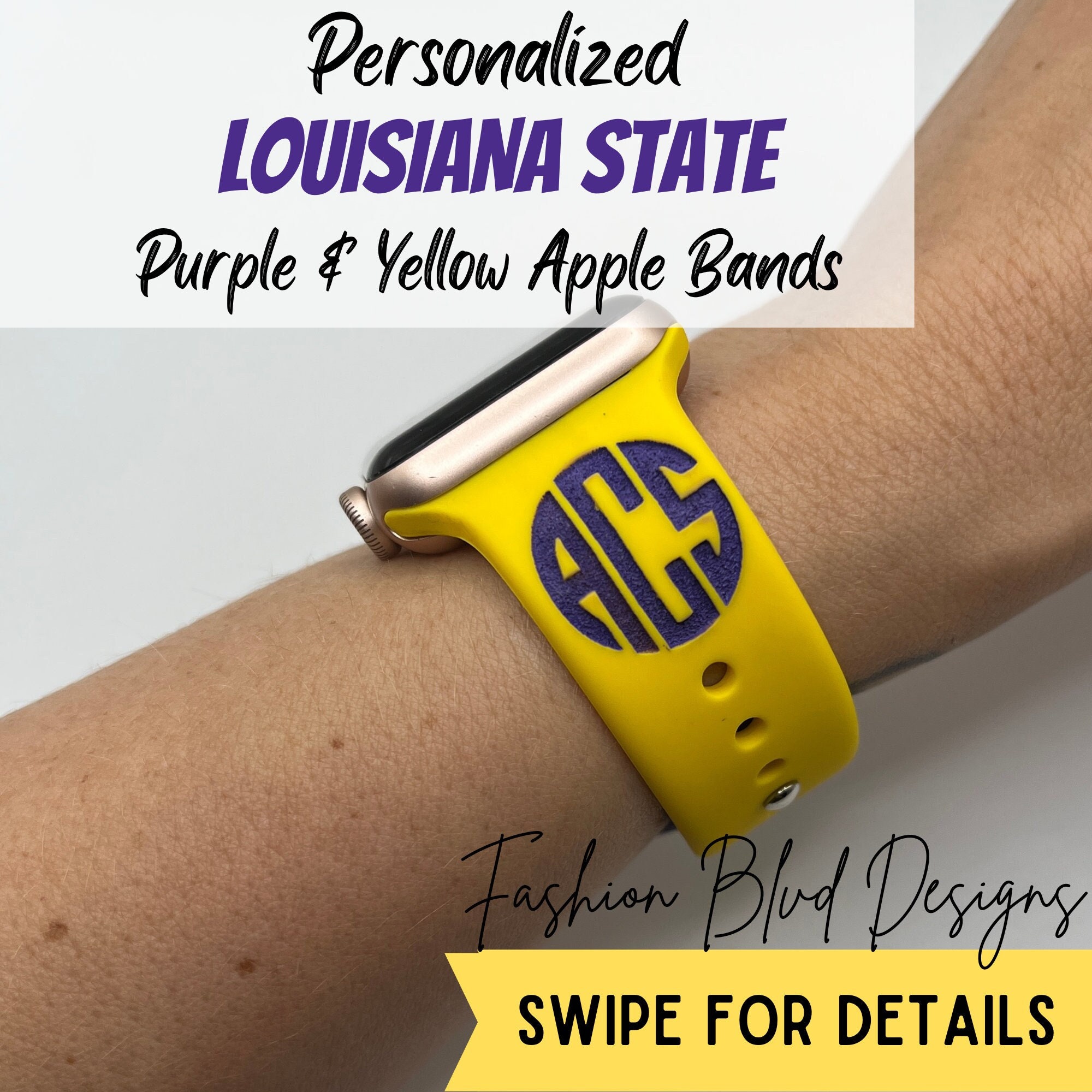 Louisiana State Geaux Tigers Personalized Apple Watch Band LSU Yellow Purple Engraved fits ALL Series 38 40 41 42 44 45 46 49mm Etsy