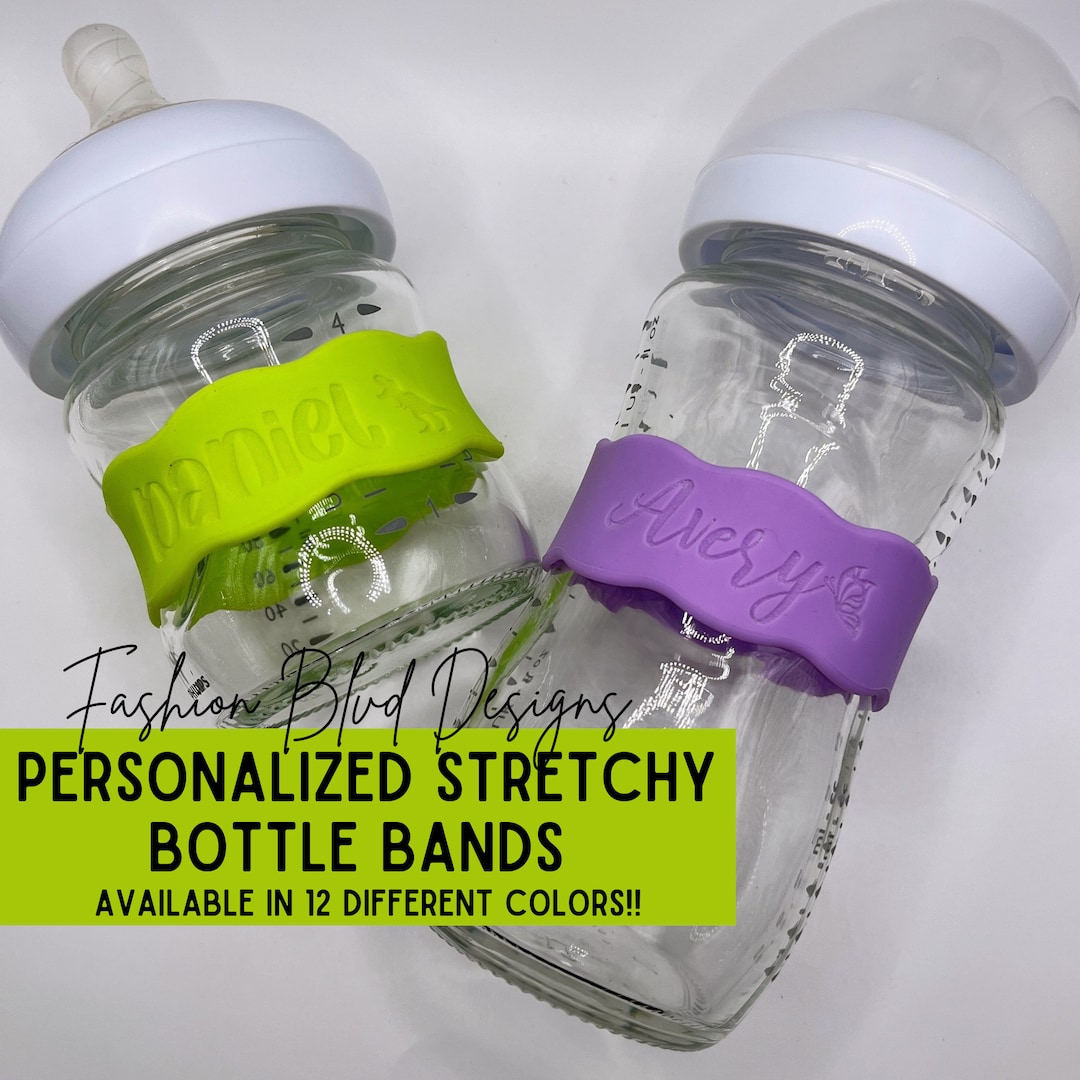 Baby / Toddler Personalized Silicone Bottle Bands engraved Cup Labels With Name Theme Perfect