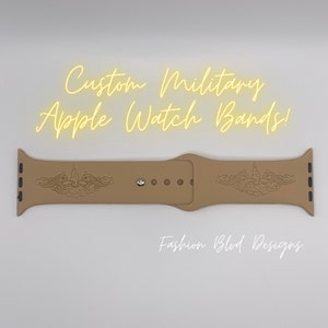 Military Customized Apple Watch Band • Laser Engraved Silicone • Personalized • Fits 3, SE + Series 7: 38 40 41 42 44 45mm • Navy USMC Army