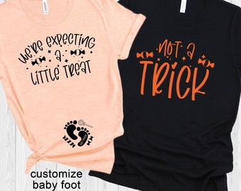 We're expecting a little treat shirt, Halloween pregnancy shirt, Couples halloween pregnancy announcement shirt, Baby reveal, Customized