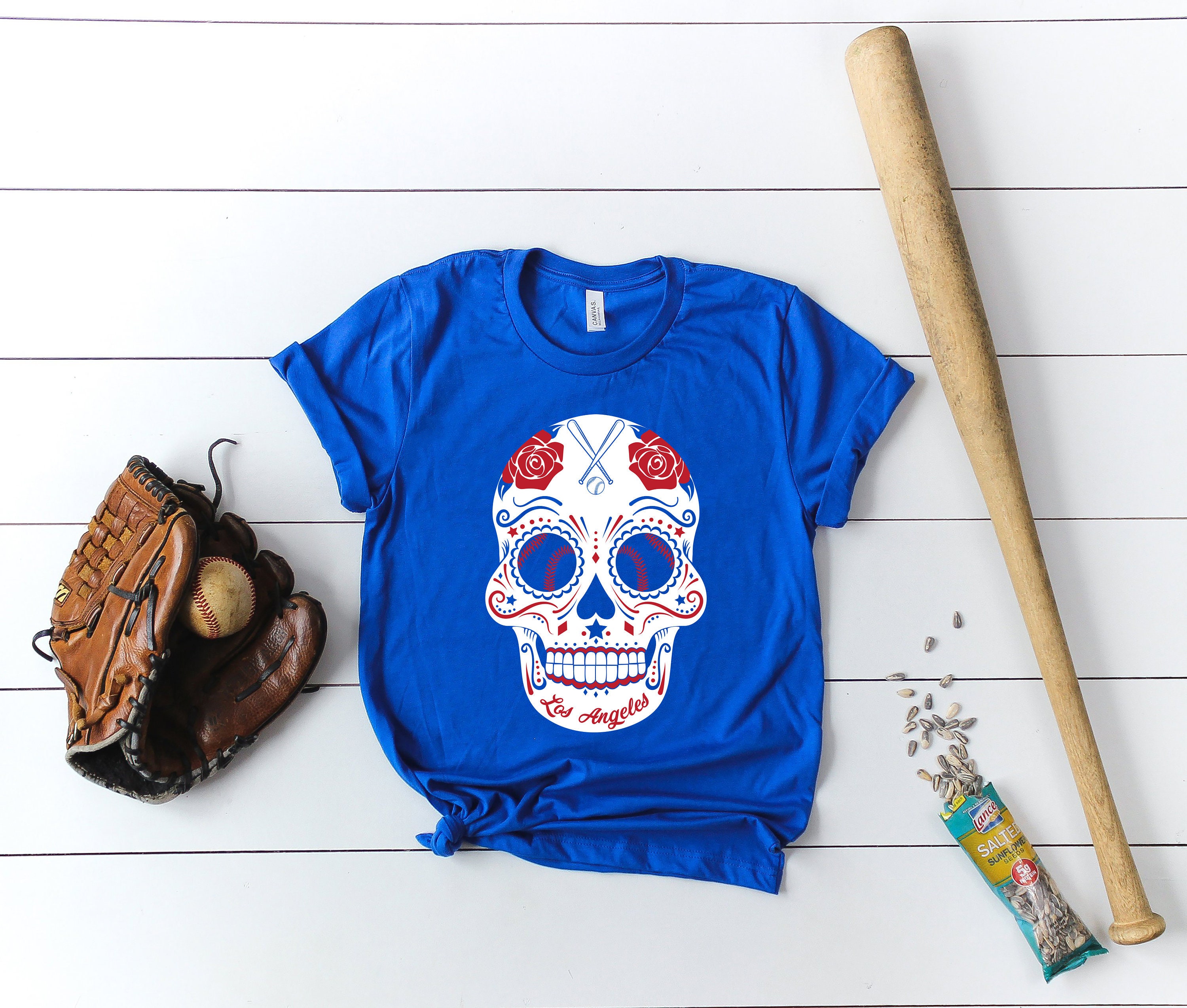 Skull Los Angeles Dodgers Dia De Los Muertos Skull Men'S T Shirt –  BlacksWhite