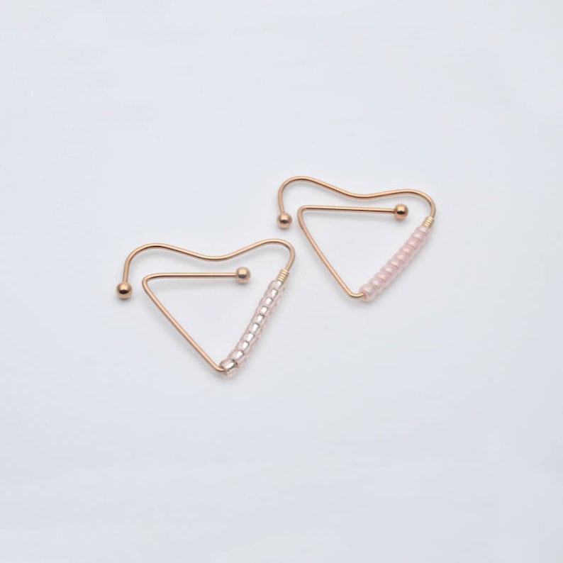 ONE nipple ring,16G heart nipple barbell,rose gold nipple ring,beaded nipple piercing jewelry