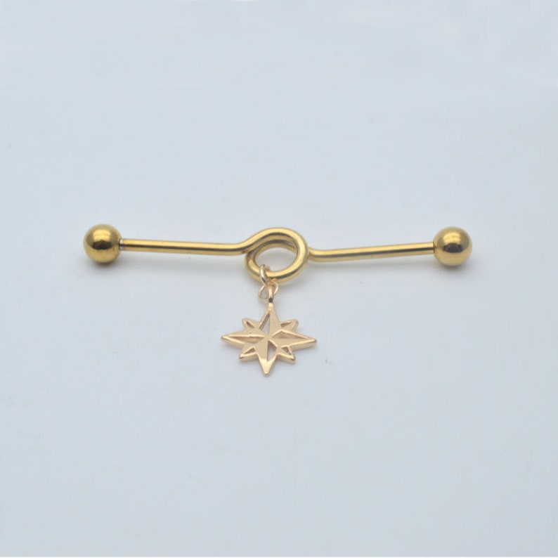 industrial barbell,star industrial barbell,14k gold friendship piercing earrings