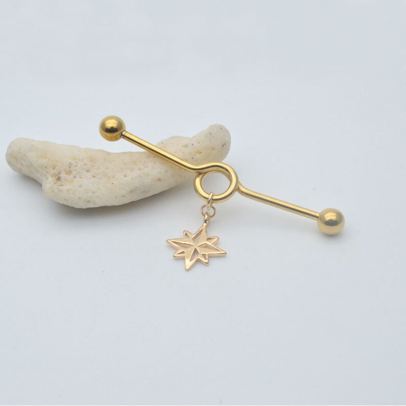 industrial barbell,star industrial barbell,14k gold friendship piercing earrings