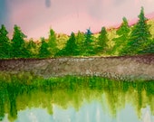 Morning Reflection Alcohol Ink Painting 8x10