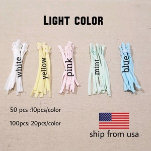 May include: Assortment of 10-piece packs of elastic mask straps in five colours: white, yellow, pink, mint, and blue.  50 pcs: 10pcs/colour 100pcs: 20pcs/colour ship from usa