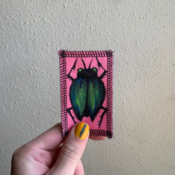 Green Beetle Patch Hand Painted by V