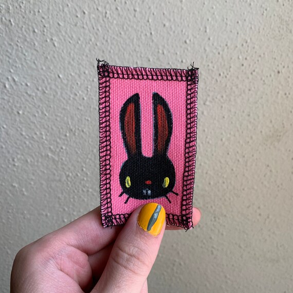 Black Bunny Patch Hand Painted by V