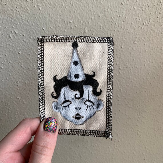 Pierrot Clown Patch Hand Painted by V