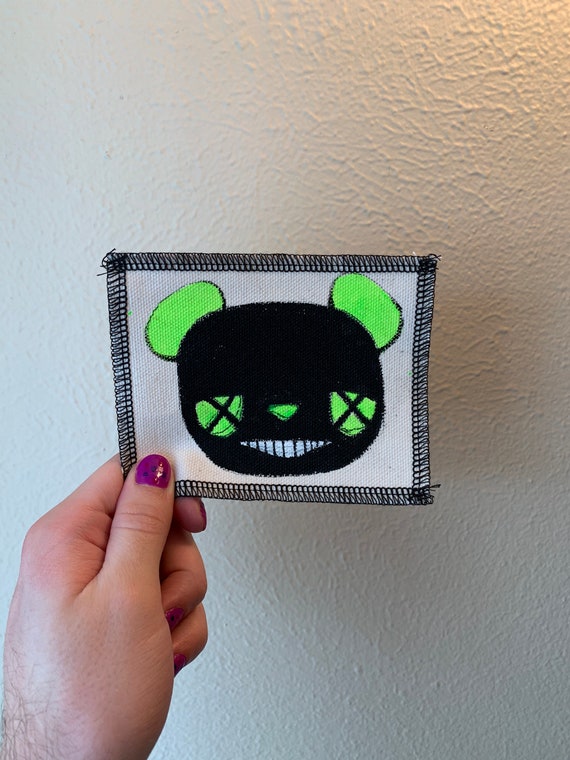 Neon Bear Patch Hand Painted by V
