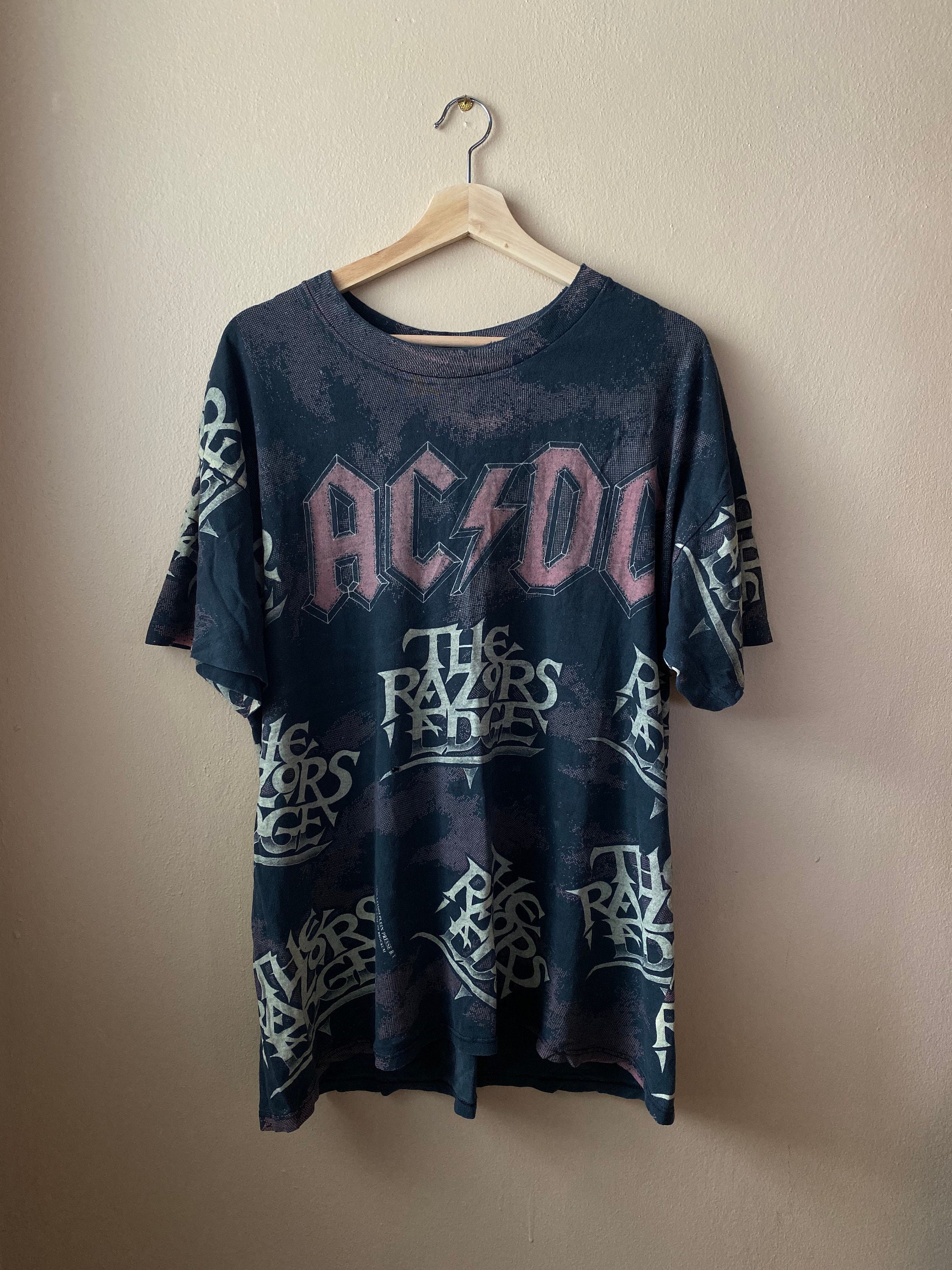 Vintage 1990 AC/DC Razors Edge Album Tour Distressed T-Shirt | Etsy