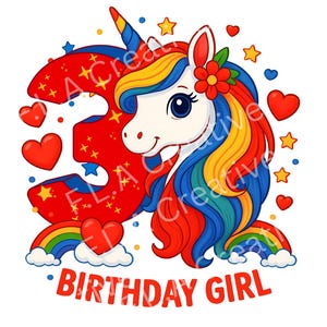 3rd Birthday Girl Unicorn PNG – Sublimation Design – Rainbow Birthday Shirt PNG – Digital Download – Unicorn Birthday Clipart