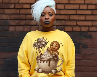 Hot Chocolate and Chill PNG | Gingerbread Man & Cocoa Sublimation Design  (Instant Download)