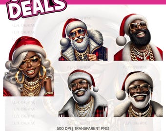 Hip Hop Santa PNG Bundle, Black Santa Clipart, Christmas PNG Set, Urban Santa Graphics, Afrocentric Xmas Art, Sublimation Designs, DTF Print