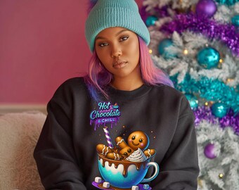 Hot Chocolate and Chill PNG | Gingerbread Man & Cocoa Sublimation Design  (Instant Download)