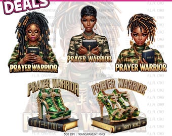 Prayer Warrior PNG Bundle:  Black Woman Faith Clipart (Instant Download)