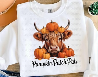 Highland Cow Pumpkin Patch PNG | Fall Animal Clipart (Digital Download)