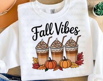 Fall Vibes Latte PNG: Pumpkin Spice Clipart, Autumn Design (Digital Download)