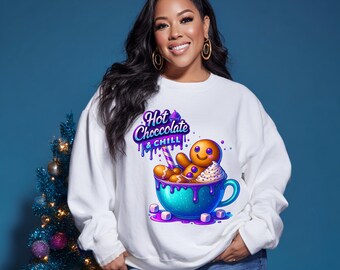 Hot Chocolate and Chill PNG | Gingerbread Man & Cocoa Sublimation Design  (Instant Download)