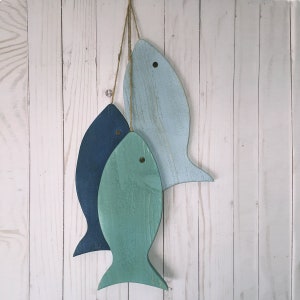 Rustic wooden fish, Wooden Rustic Fish, Painted String of Fish Wall decor, fishing gifts for men, beach house decor, lake house decor image 3