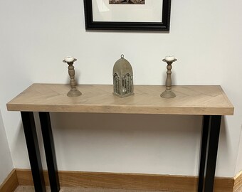 Rustic Console/Sofa Table with Black Metal Legs and Herringbone pattern - Modern Farmhouse Entryway Table