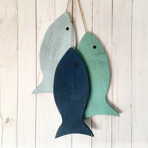 Rustic wooden fish, Wooden Rustic Fish, Painted String of Fish Wall decor, fishing gifts for men, beach house decor, lake house decor image 4