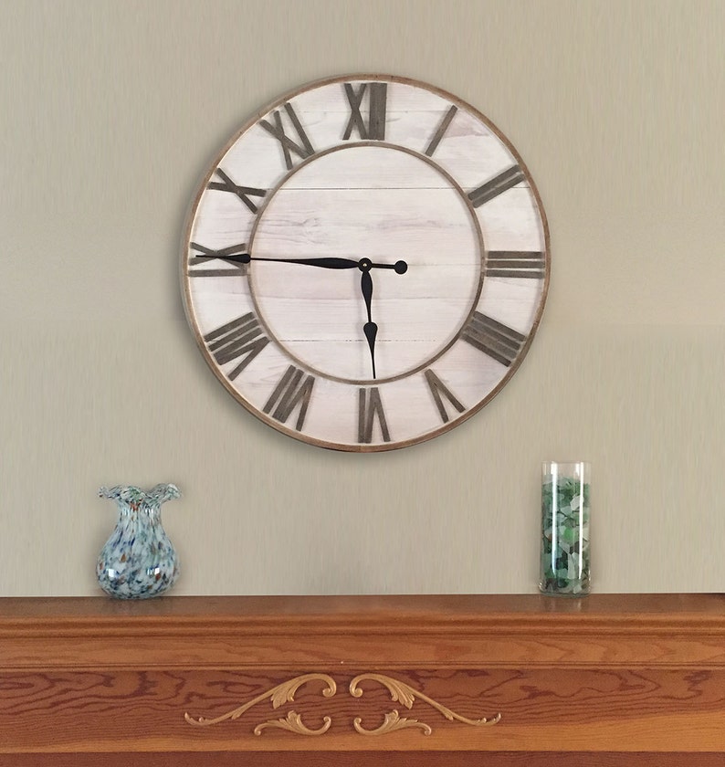 Large Round Rustic Wall Clock 26 Shabby Chic Clock Etsy