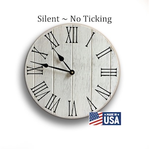 Rustic Farmhouse Kitchen Clock: 12" Silent Wood Wall Decor
