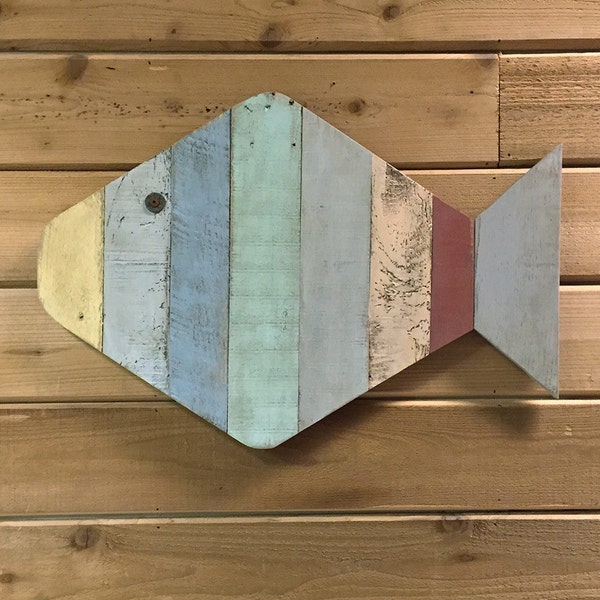Painted Fish Wall Hanging made with pallet wood - 24" - great for a beach house or ocean decor