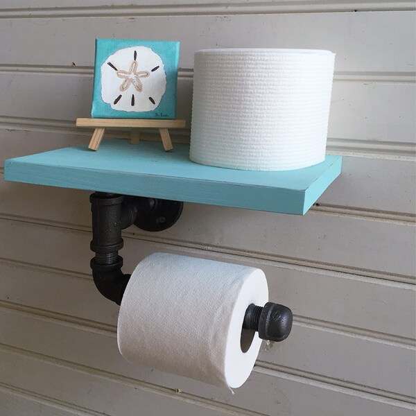 Toilet paper holder, Pipe Shelf for Wall, Beach Bathroom Decor, Bath Shelf, industrial Style toilet paper holder, bathroom wall shelf