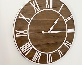 Oversize Wood Wall Clock, 26" Rustic Clock with Raised Characters, Hand Made Wall Clock