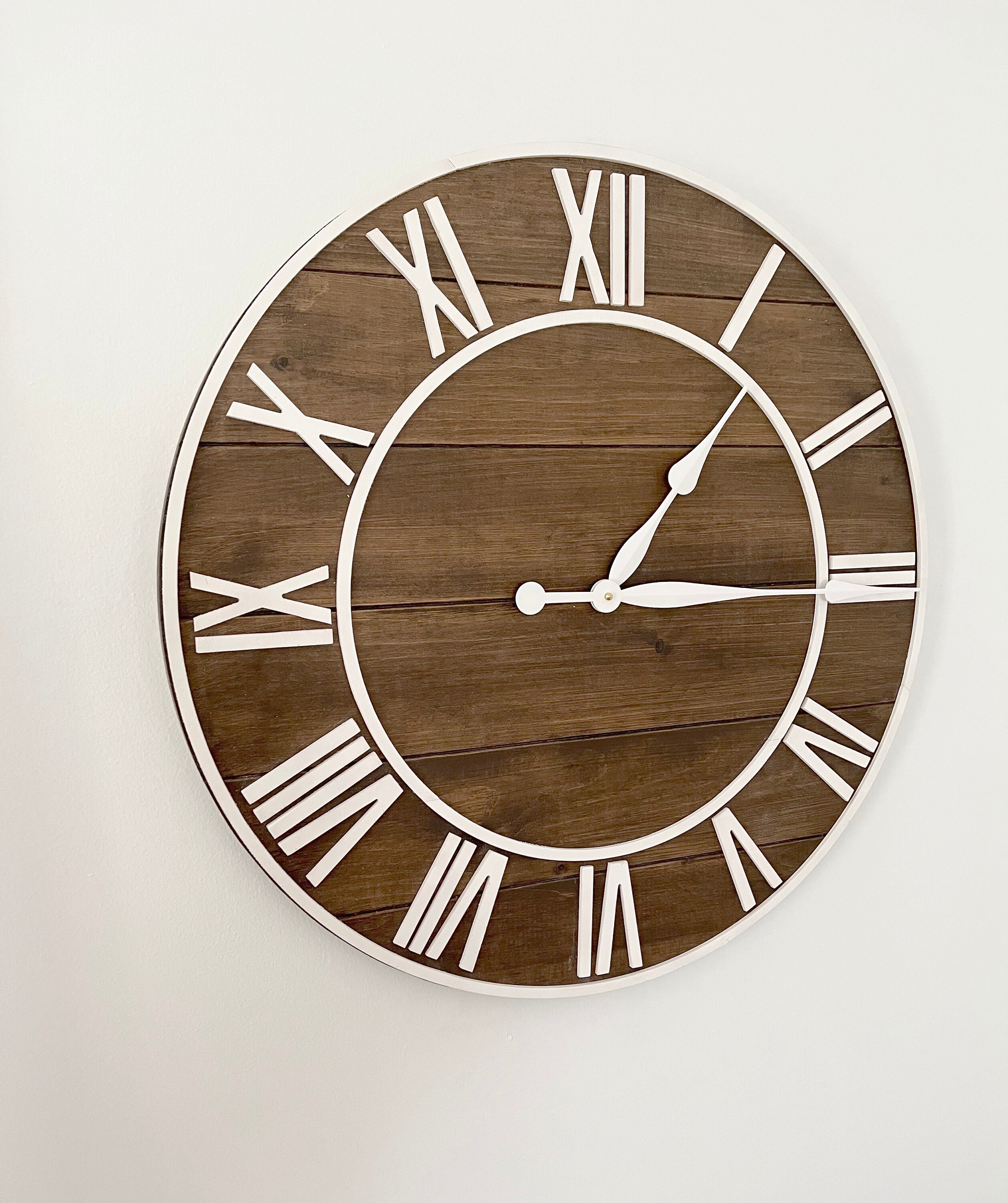 Oversize Wood Wall Clock, 26" Rustic Clock with Raised Characters, Hand Made Wall Clock