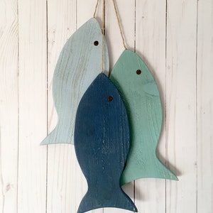 Rustic wooden fish, Wooden Rustic Fish, Painted String of Fish Wall decor, fishing gifts for men, beach house decor, lake house decor image 6