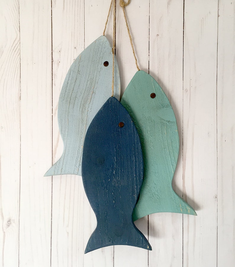 Rustic wooden fish, Wooden Rustic Fish, Painted String of Fish Wall decor, fishing gifts for men, beach house decor, lake house decor image 6