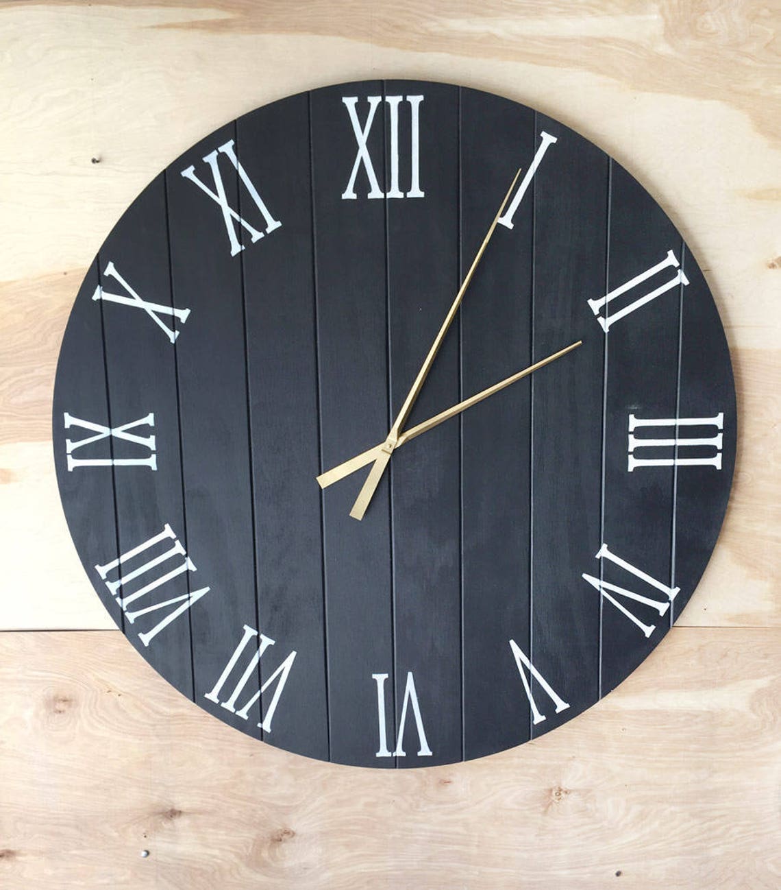Handmade Black Wooden Wall Clock: Large Rustic Farmhouse Decor - Etsy