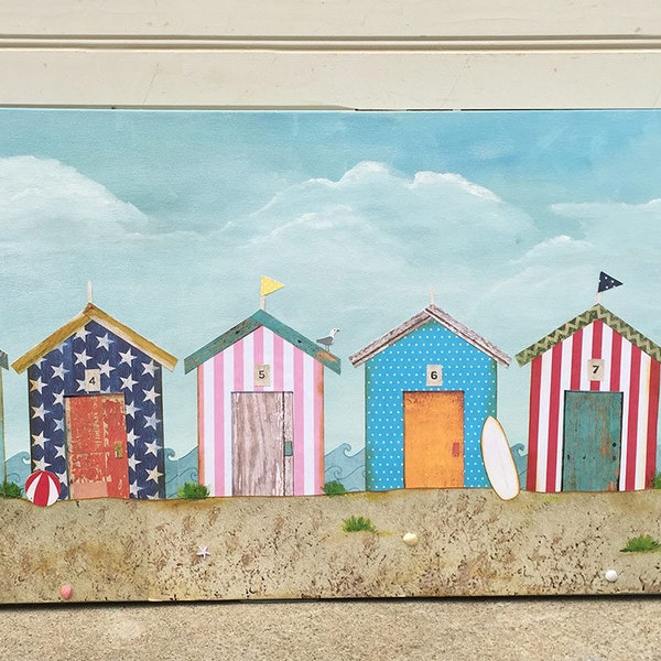 Beach Cabanas with Mixed Media 36" x 18"