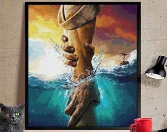 The hand of salvation Cross stitch pattern modern.The hand of salvation cross stitch DPF pattern.Patrón la mano punto de cruz moderno PDF