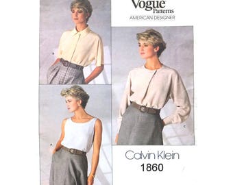 Sleeveless Top & Long or Short Sleeve Blouse Sewing Pattern - Vogue American Designer - Calvin Klein -  Sizes 12 - Bust 34