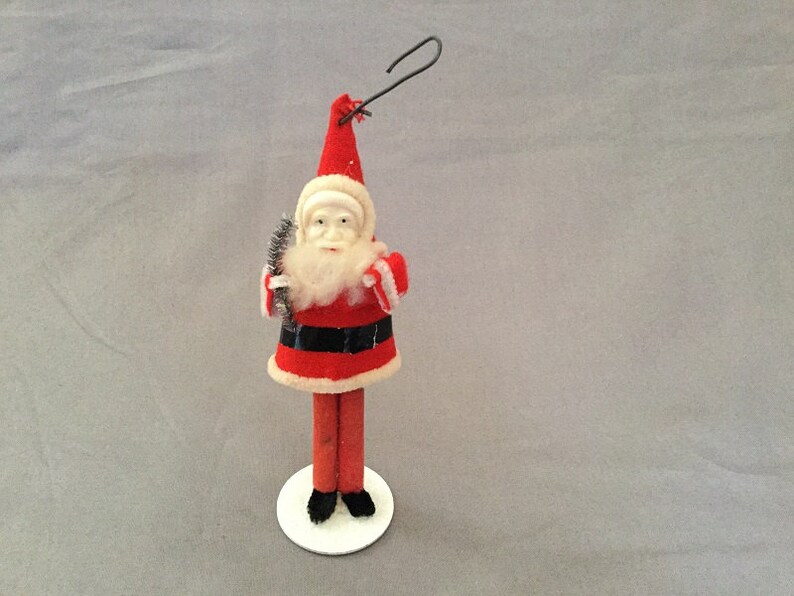 Nick Christmas Tree Ornament Happy Holidays Pipe Cleaner and Celluloid St Fabulous Near Mint Condition Vintage Paper Mache