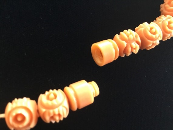 Elegant Coral Colored Carved Celluloid Victorian … - image 6